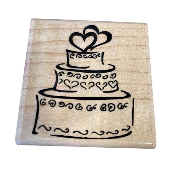 Wedding Cake Rubber Stamp On Wooden Block For Crafting Scrapbooking - Picture 1 of 2
